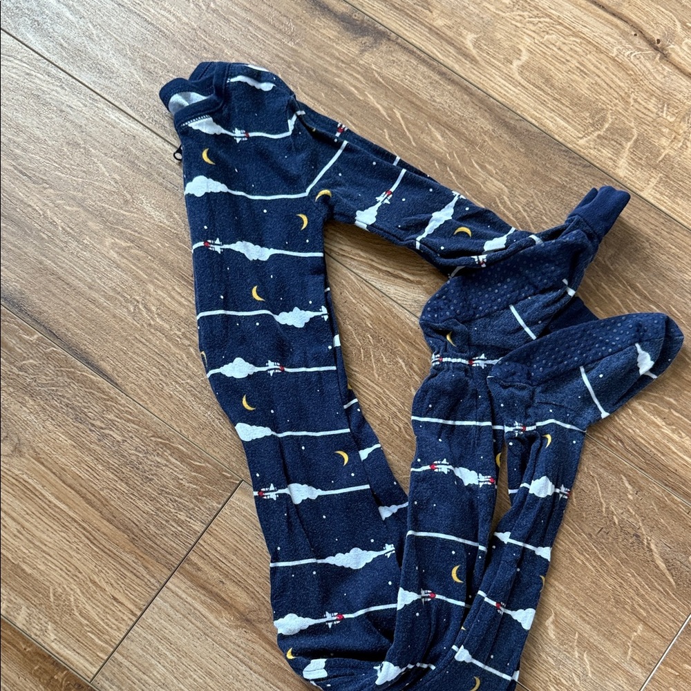 Navy Blue Kids One Piece Pajamas with Moon and Cloud Print